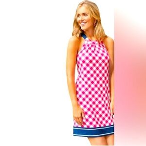 Mud Pie Natalie Halter Dress NWT in raspberry pink, white and navy. Size M